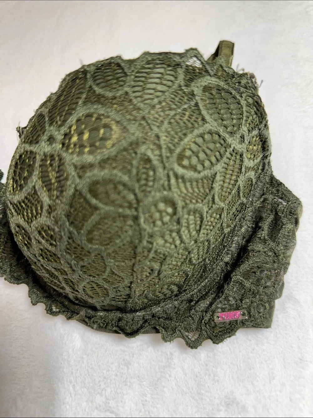 PINK Victoria's Secret Olive Green Lace Push-Up Bra